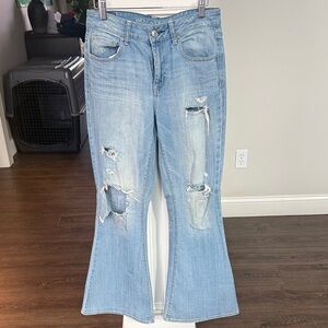 American Eagle Outfitters Distressed Light Blue Wide Leg Jeans